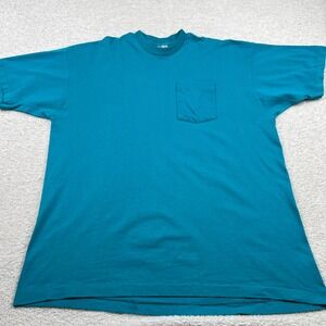 Vtg 90's BVD Premium Series Pocket T-Shirt Teal Blue 3XL Single Stitch Made USA